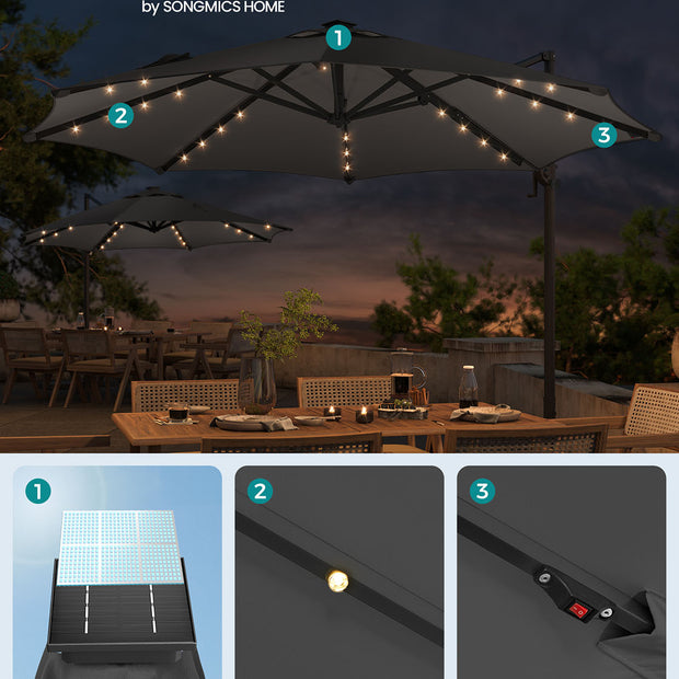 Parasol Ø300 cm-upf 50+-fith 28 LED-Lampen-Grau