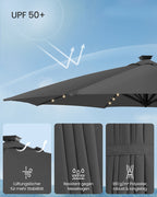 Parasol Ø300 cm-upf 50+-fith 28 LED-Lampen-Grau