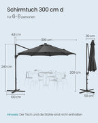 Parasol Ø300 cm-upf 50+-fith 28 LED-Lampen-Grau