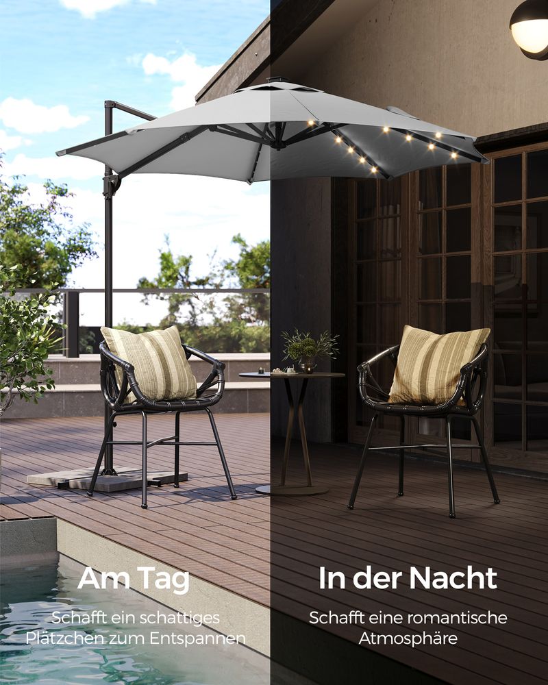 Parasol - schwimmendes Parasol - mit Kurbel - mit Beleuchtung - Grau