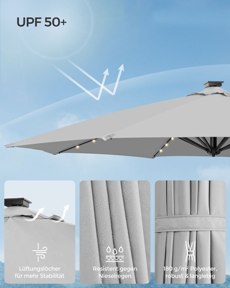 Parasol - schwimmendes Parasol - mit Kurbel - mit Beleuchtung - Grau
