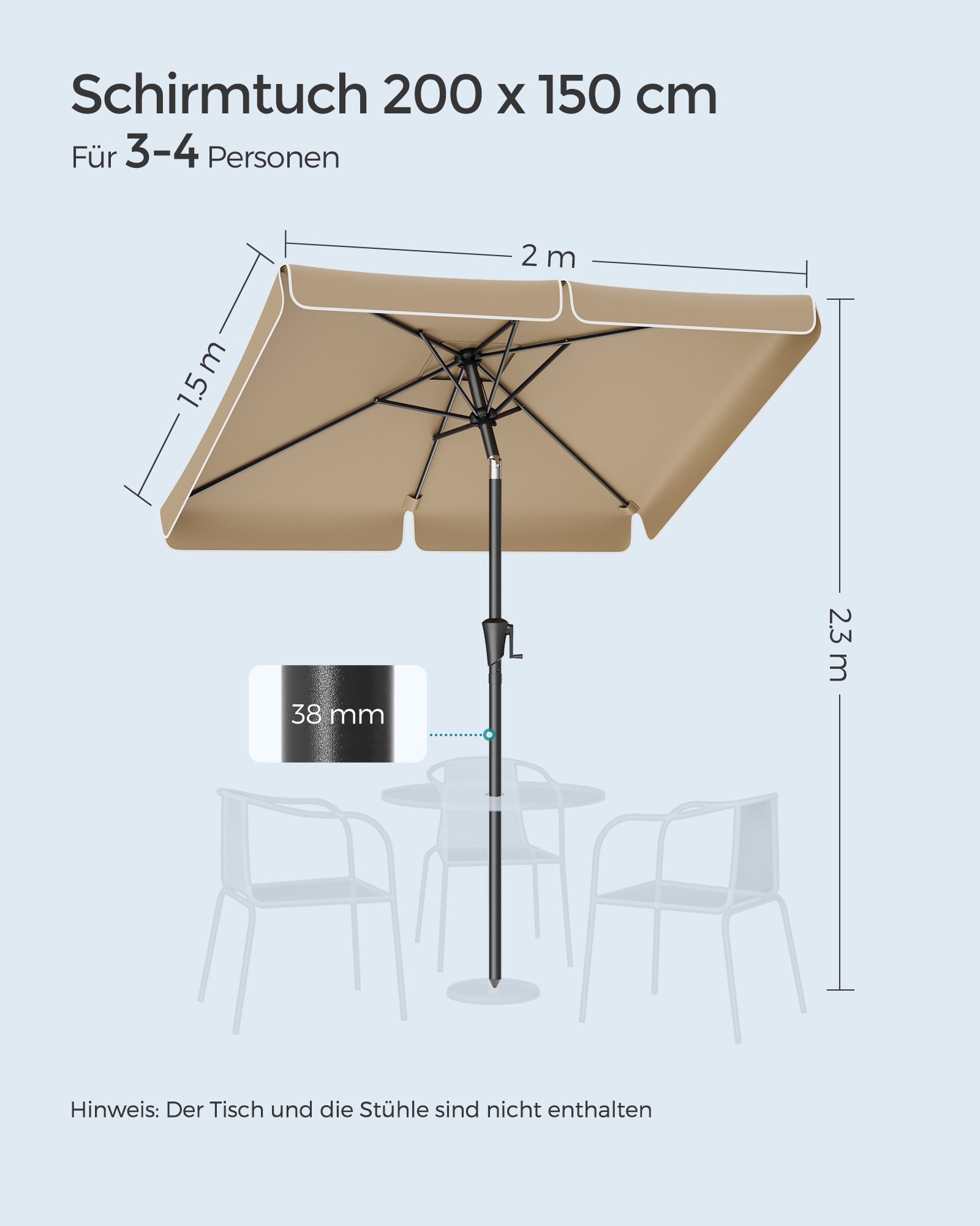 Balkon Parasol - Rechteck - 200 x 150 cm - Taupe
