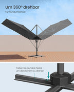 Parasol 270x270 cm - UPF 50+ - mit Kurbel und Querfuß - Grau