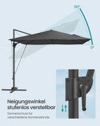 Parasol 270x270 cm - UPF 50+ - mit Kurbel und Querfuß - Grau