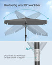 Balkonparasol - 300 x 200 cm - Rechthoekig - Kantelbaar - Grijs