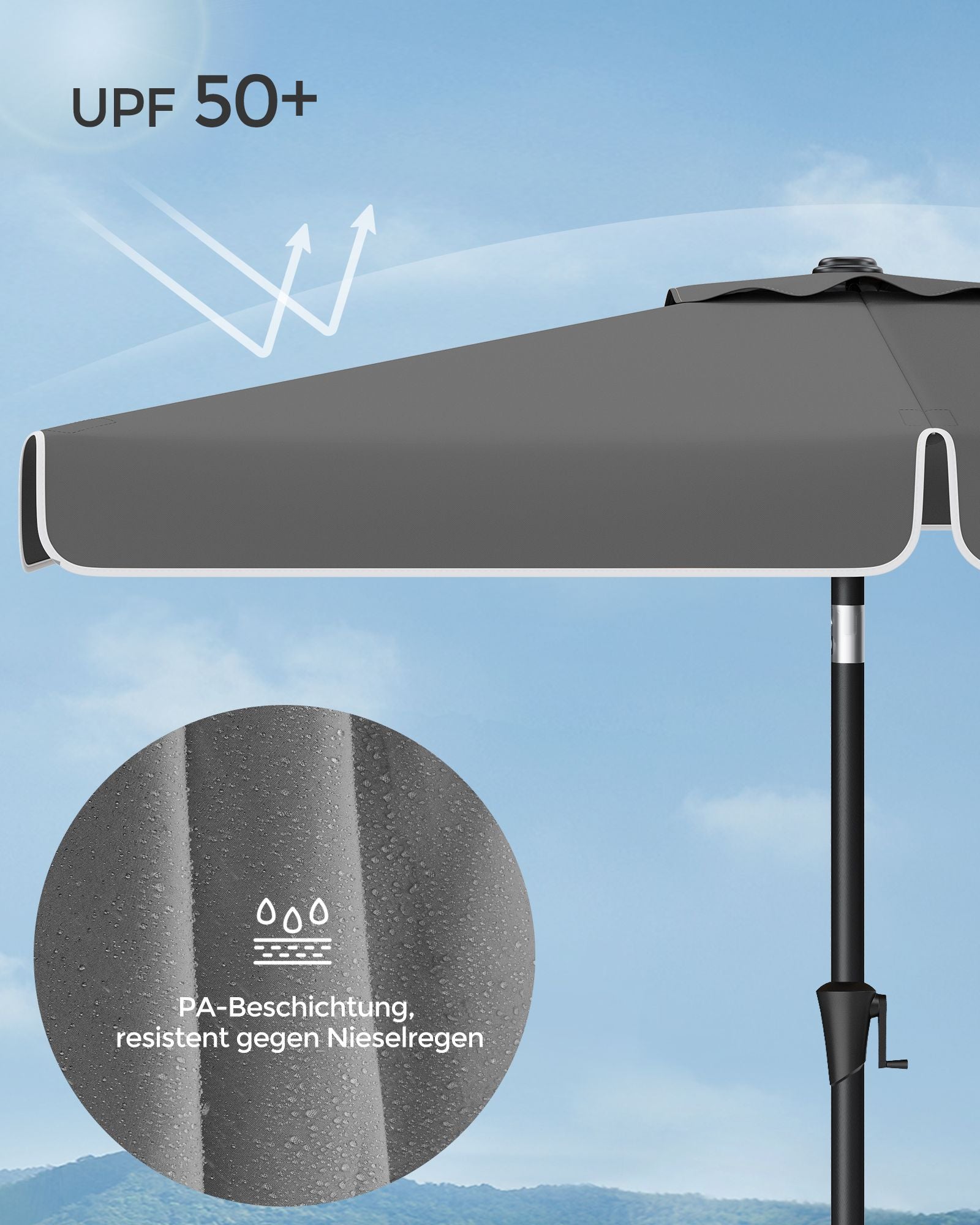 Balkonparasol - 300 x 200 cm - Rechthoekig - Kantelbaar - Grijs