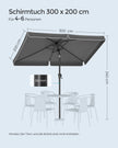 Balkonparasol - 300 x 200 cm - Rechthoekig - Kantelbaar - Grijs
