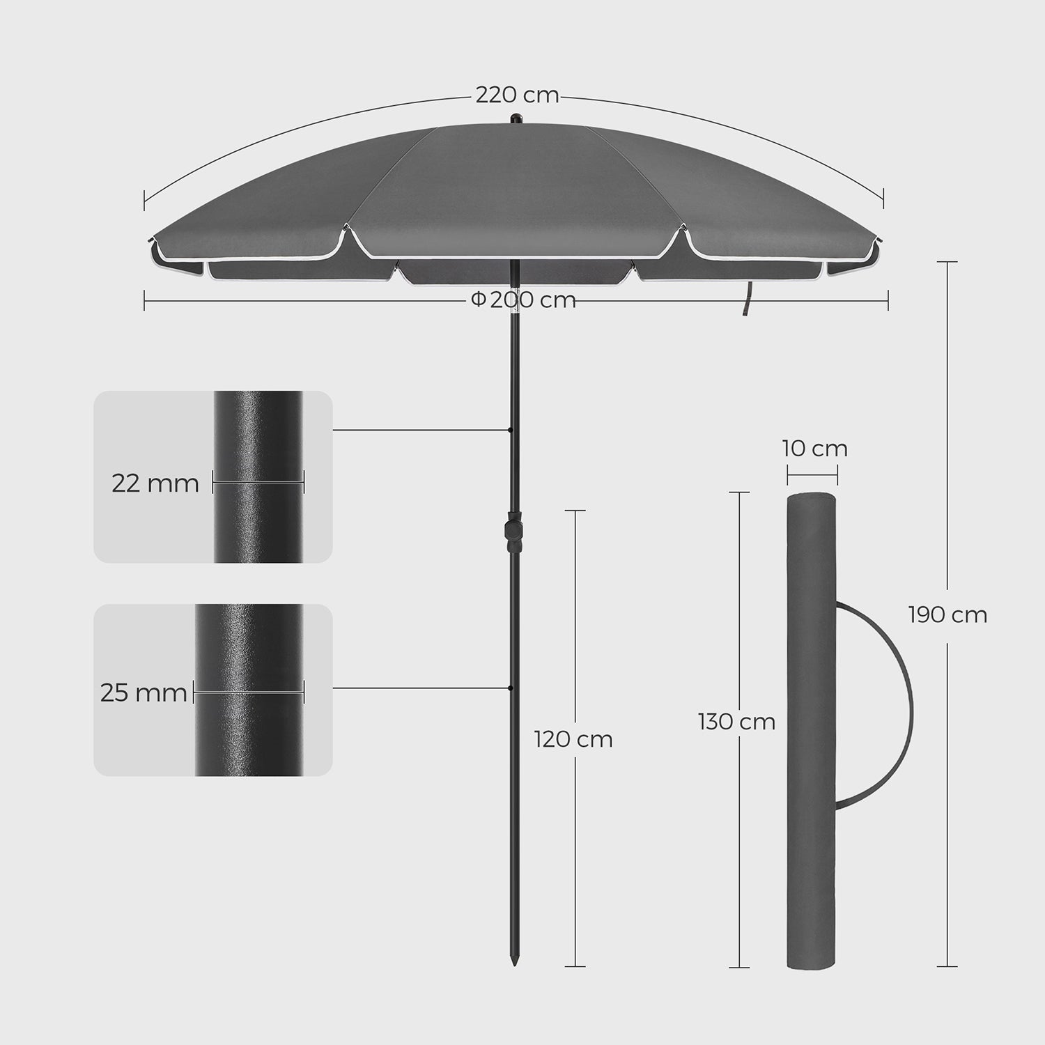 Parasol - 200 cm - Opvouwbaar - UPF 50+ - Met Draagtas
