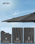 Parasol Ø300 cm - UPF 50+ - mit Kurbel und Querfuß - Grau