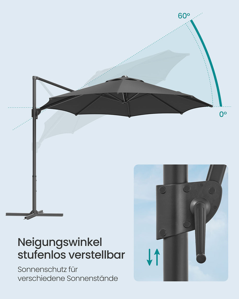 Parasol Ø300 cm - UPF 50+ - mit Kurbel und Querfuß - Grau