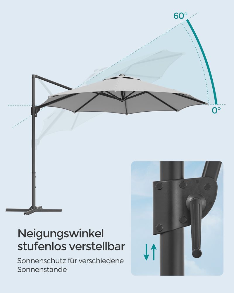 Parasol - Träger Parasol - mit Kurbel und Querfuß - Grau