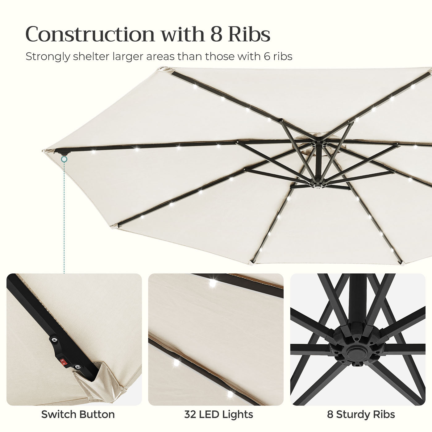 Parasol auf Sonnenenergie mit LED-Beleuchtungs-Modern-Design