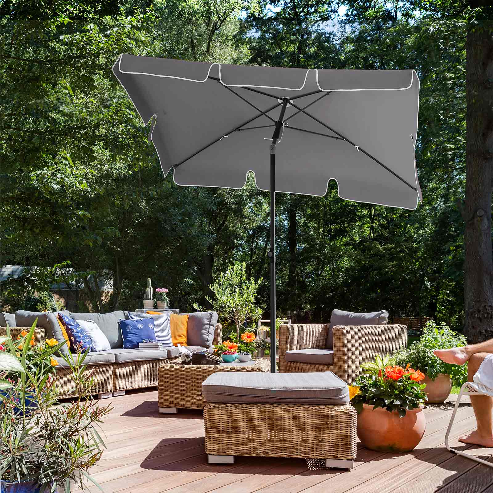Parasol - rechteckiger Garten Parasol - faltbar - 200 x 125 cm - Grau