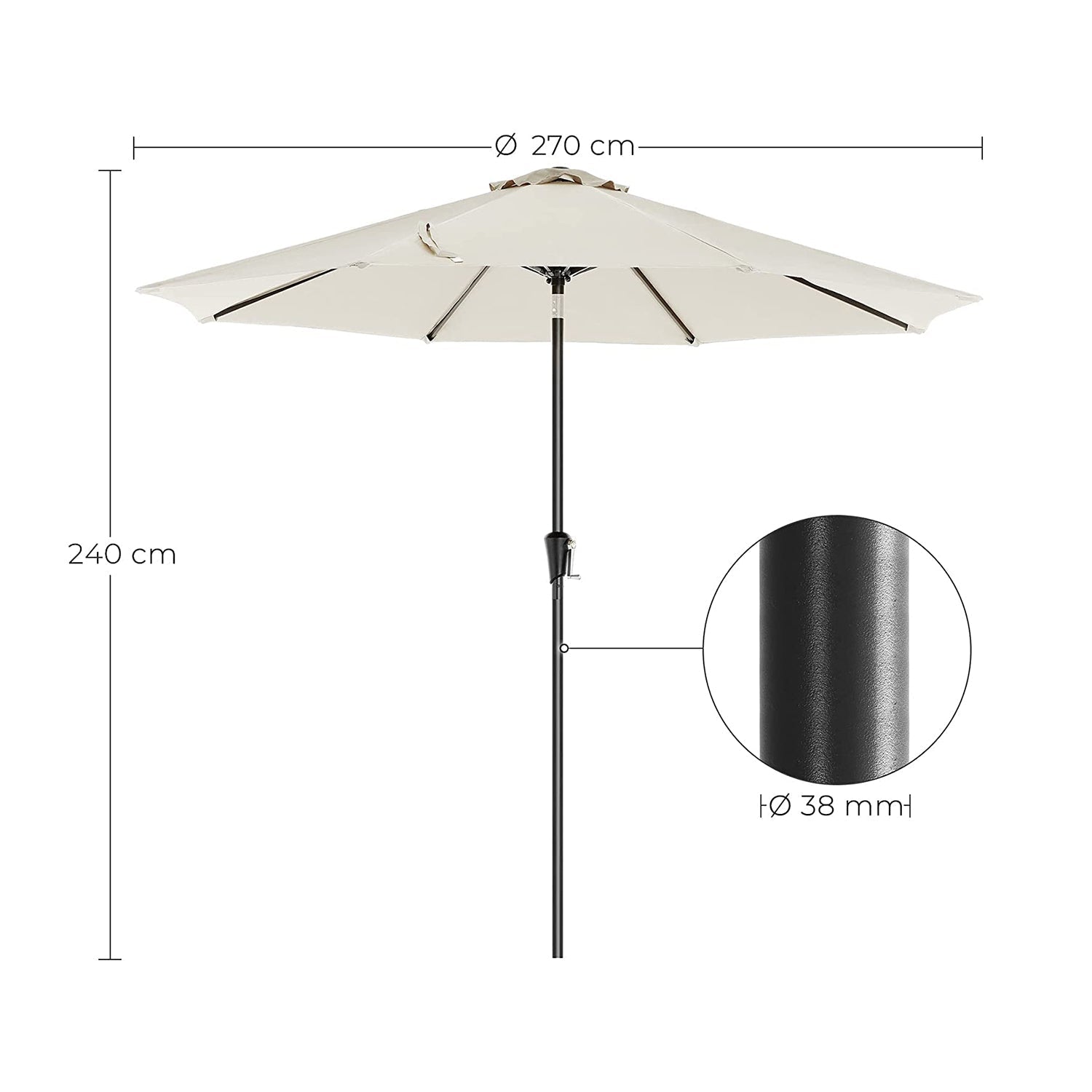 Parasol - Garten Parasol - Ø 270 cm - Neigung - mit Kurbel - Beige