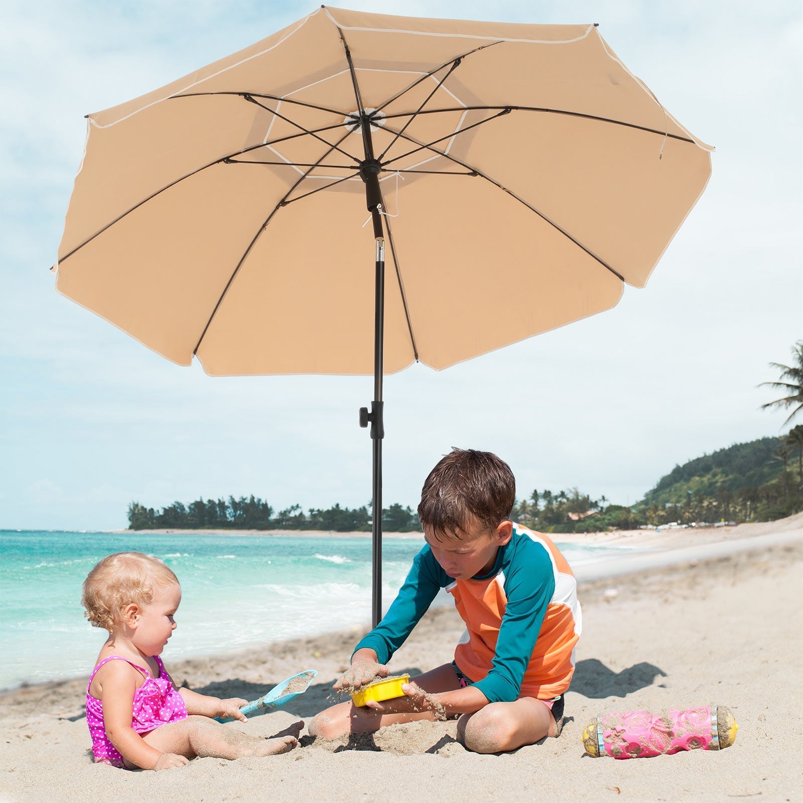 Parasol - Ø 200 cm - achteckig - neigbar mit Kurbel - Taupe