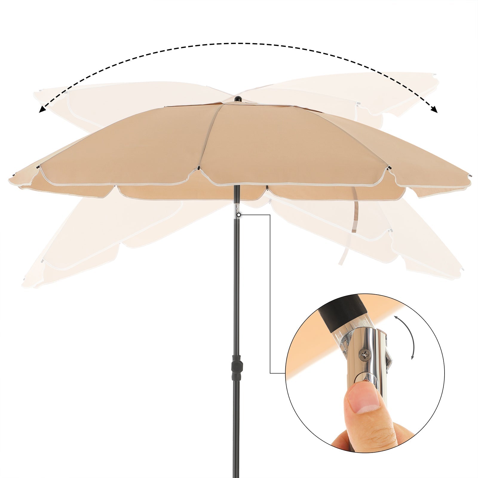 Parasol - Ø 200 cm - achteckig - neigbar mit Kurbel - Taupe