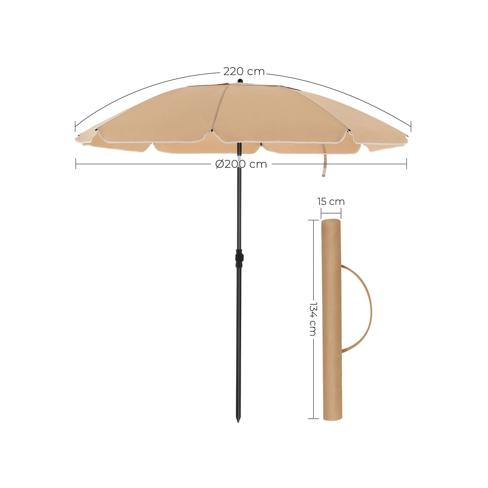 Parasol - Ø 200 cm - achteckig - neigbar mit Kurbel - Taupe