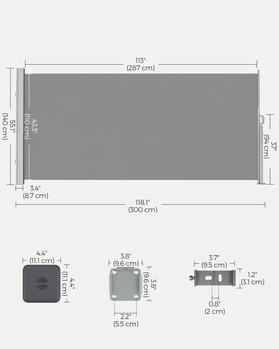 Erweiterbarer Seitendach- 140 x 300 cm- Wind- und Datenschutzschutz