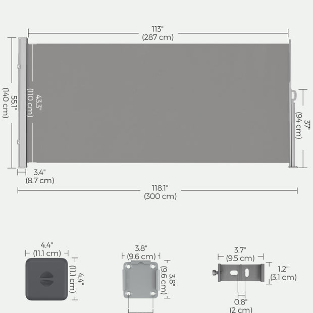 Erweiterbarer Seitendach- 140 x 300 cm- Wind- und Datenschutzschutz