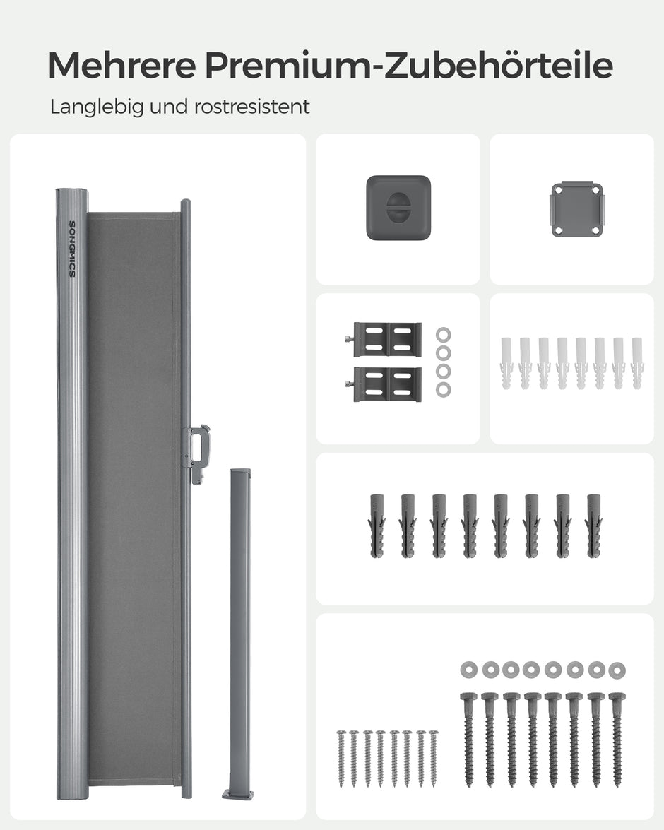 Zijluifel - 180 x 400 cm - Uitschuifbaar - Privacyscherm - Grijs