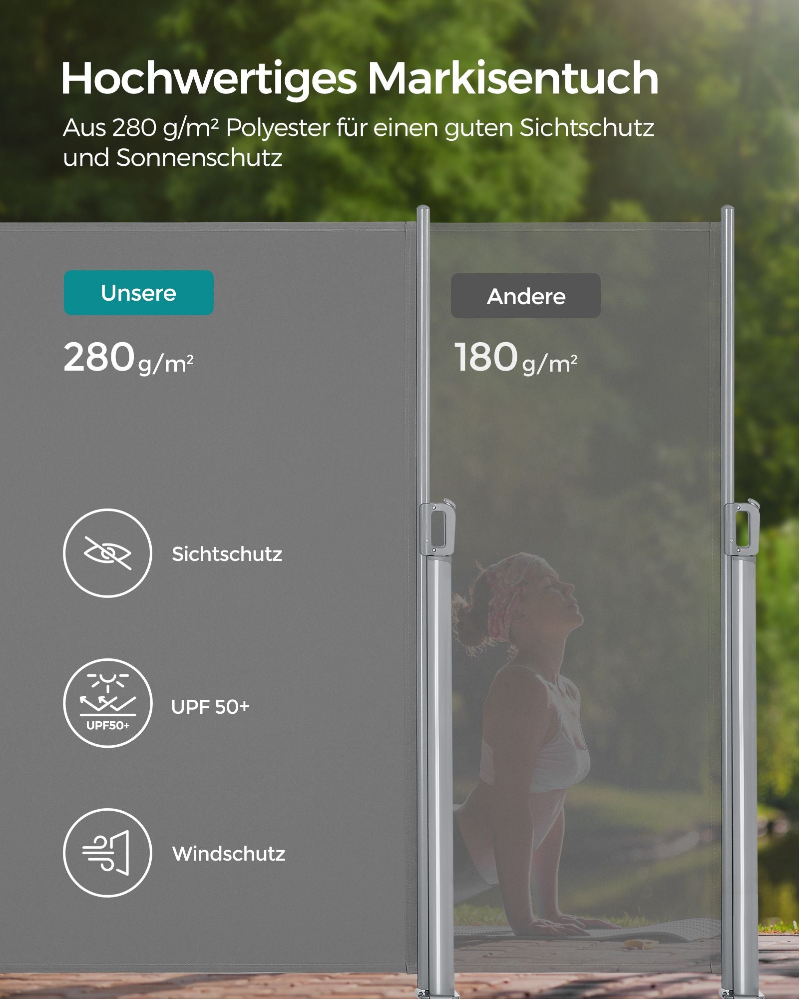 Zijluifel - Uitschuifbaar - Privacyscherm - Voor Balkon en Terras - Grijs