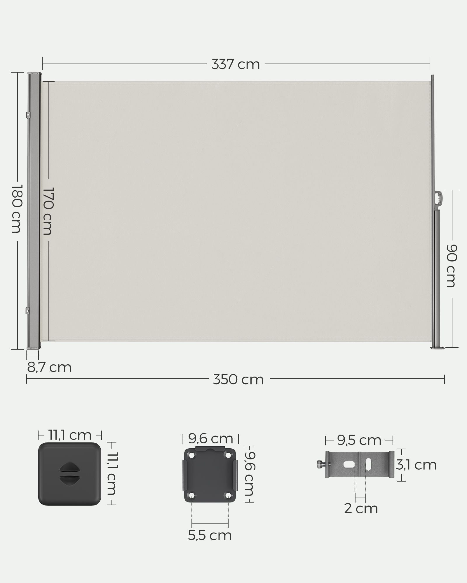 Zijluifel - 180 x 350 cm - Uitschuifbaar - Privacyscherm - Taupe