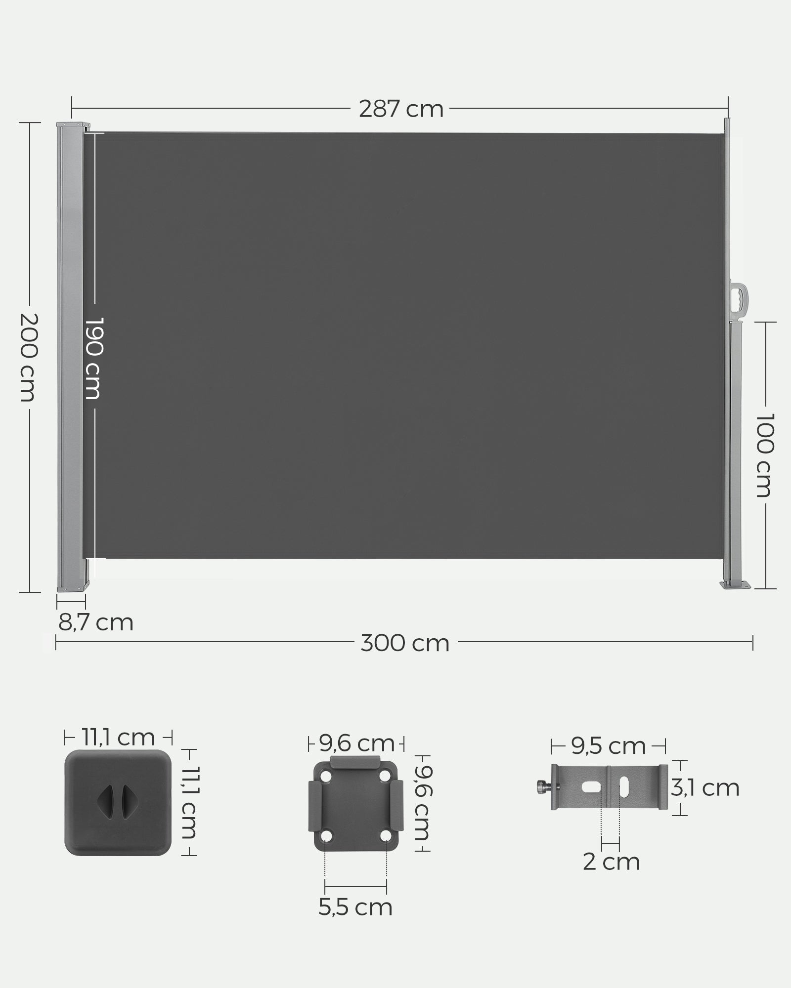 Seitendach - 200 × 300 cm - Anthrazit