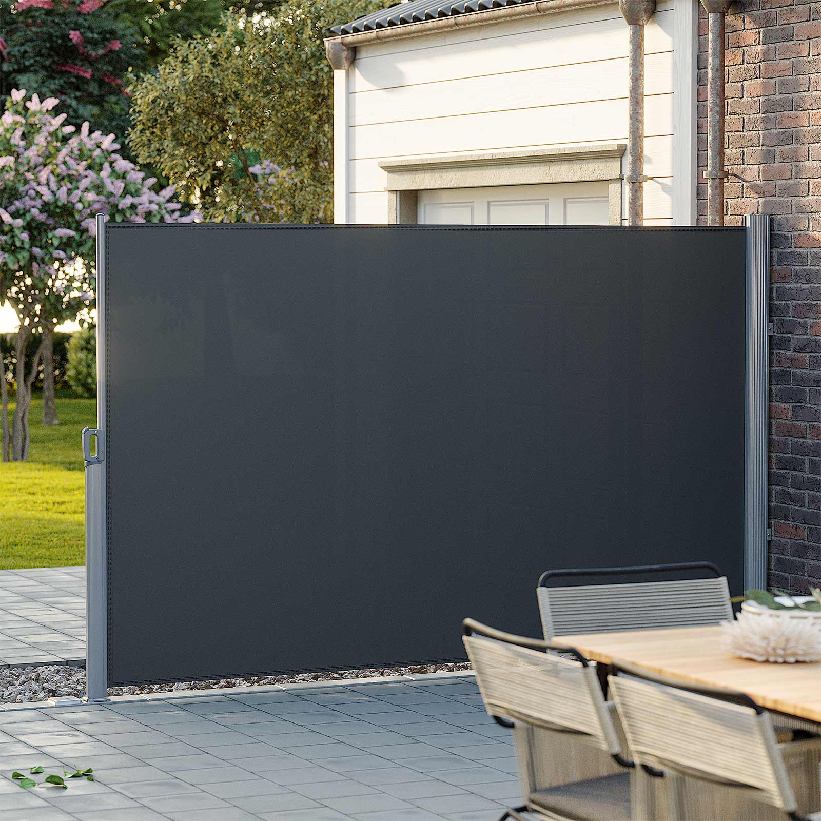 Seitendach - erweiterbare Markise - Schutzansicht - 200 x 400 cm - Schwarz