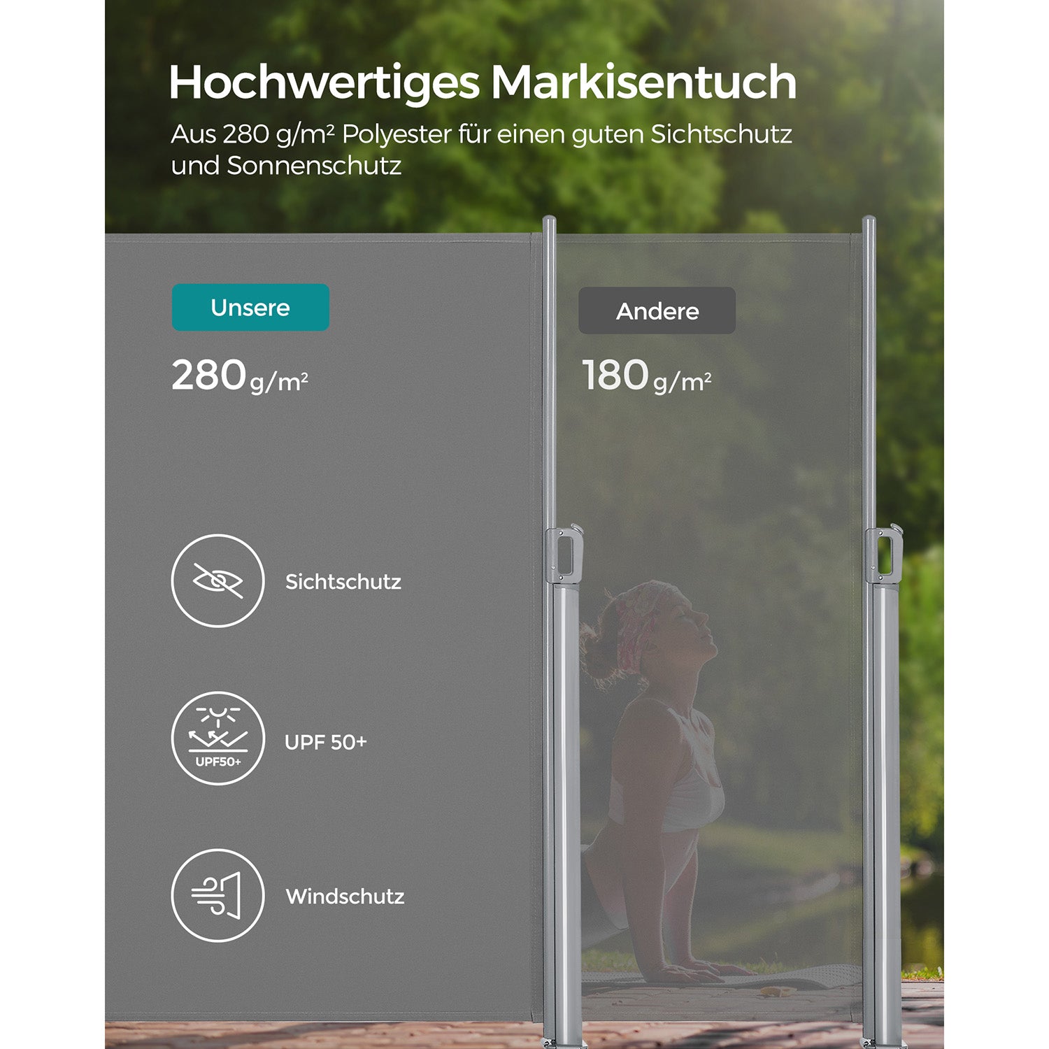 Zijluifel - 200 x 400 cm - Uitschuifbaar - Privacyscherm - Grijs