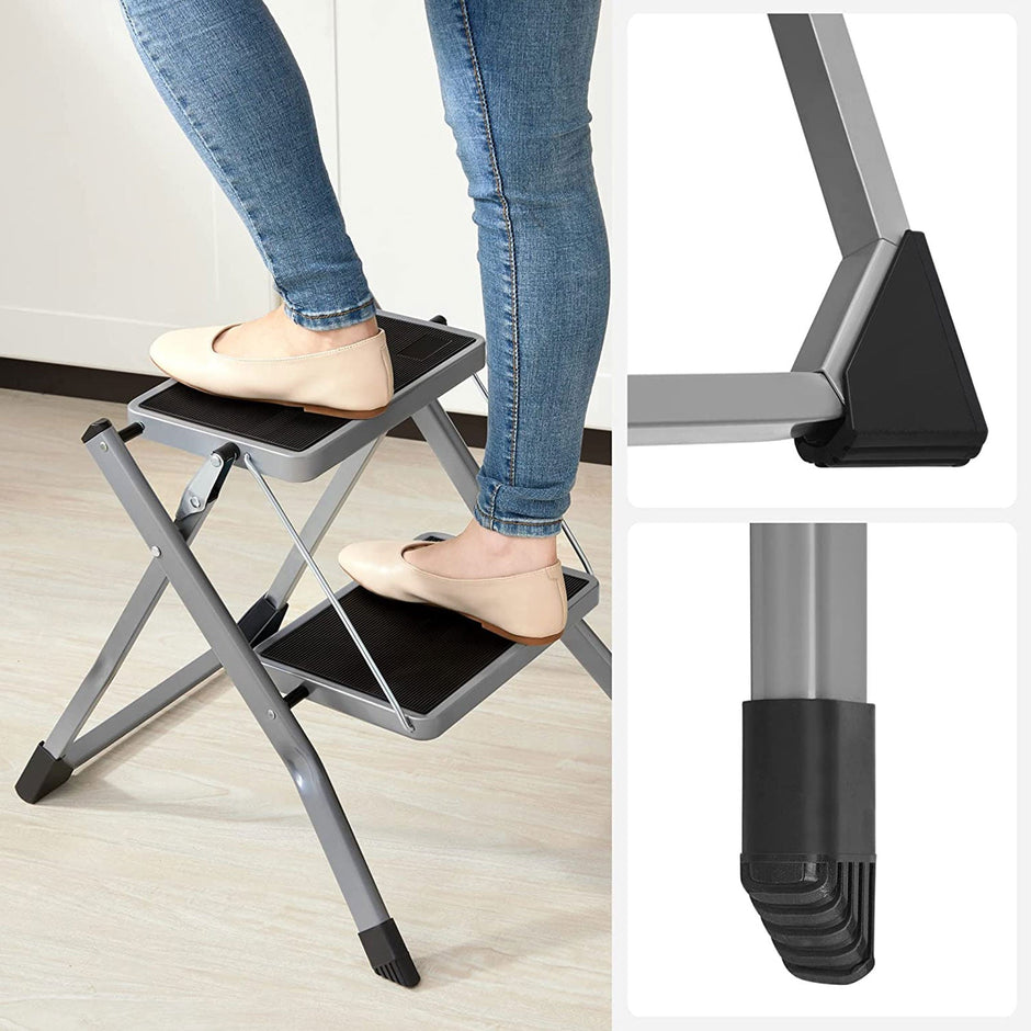 Treppenlade - Metallrahmen - 2 Stufen - Anti -Slip - Grau