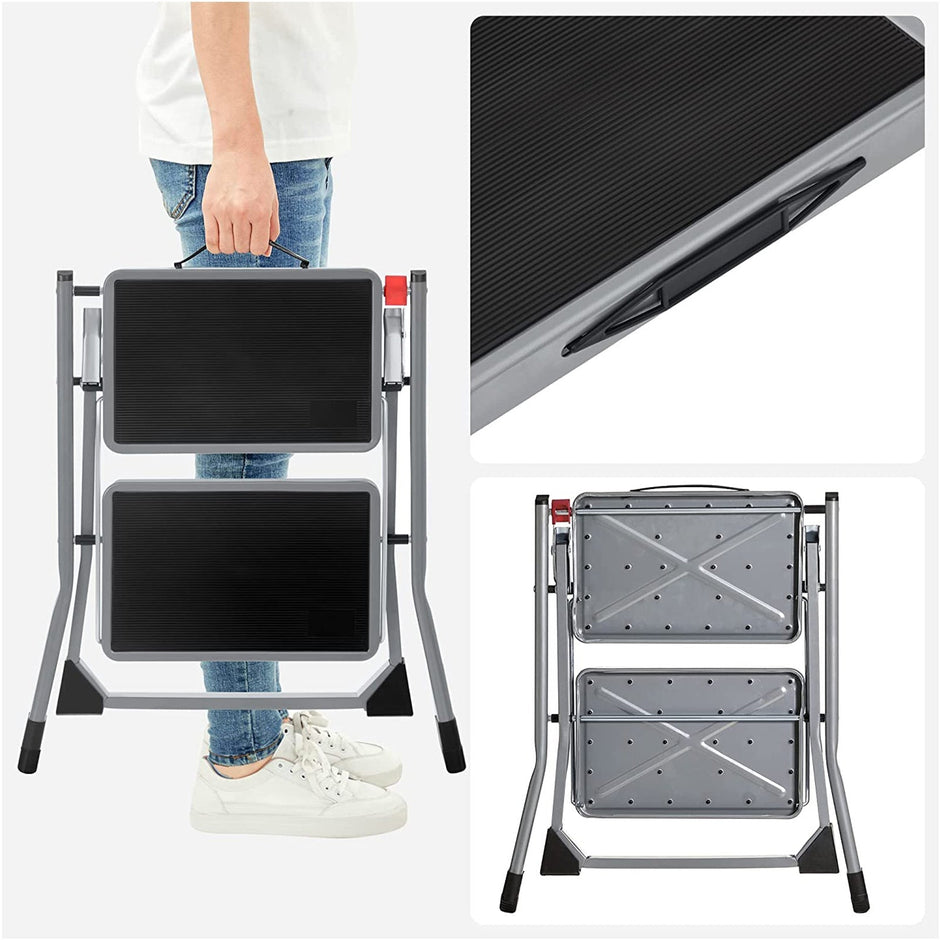 Treppenlade - Metallrahmen - 2 Stufen - Anti -Slip - Grau