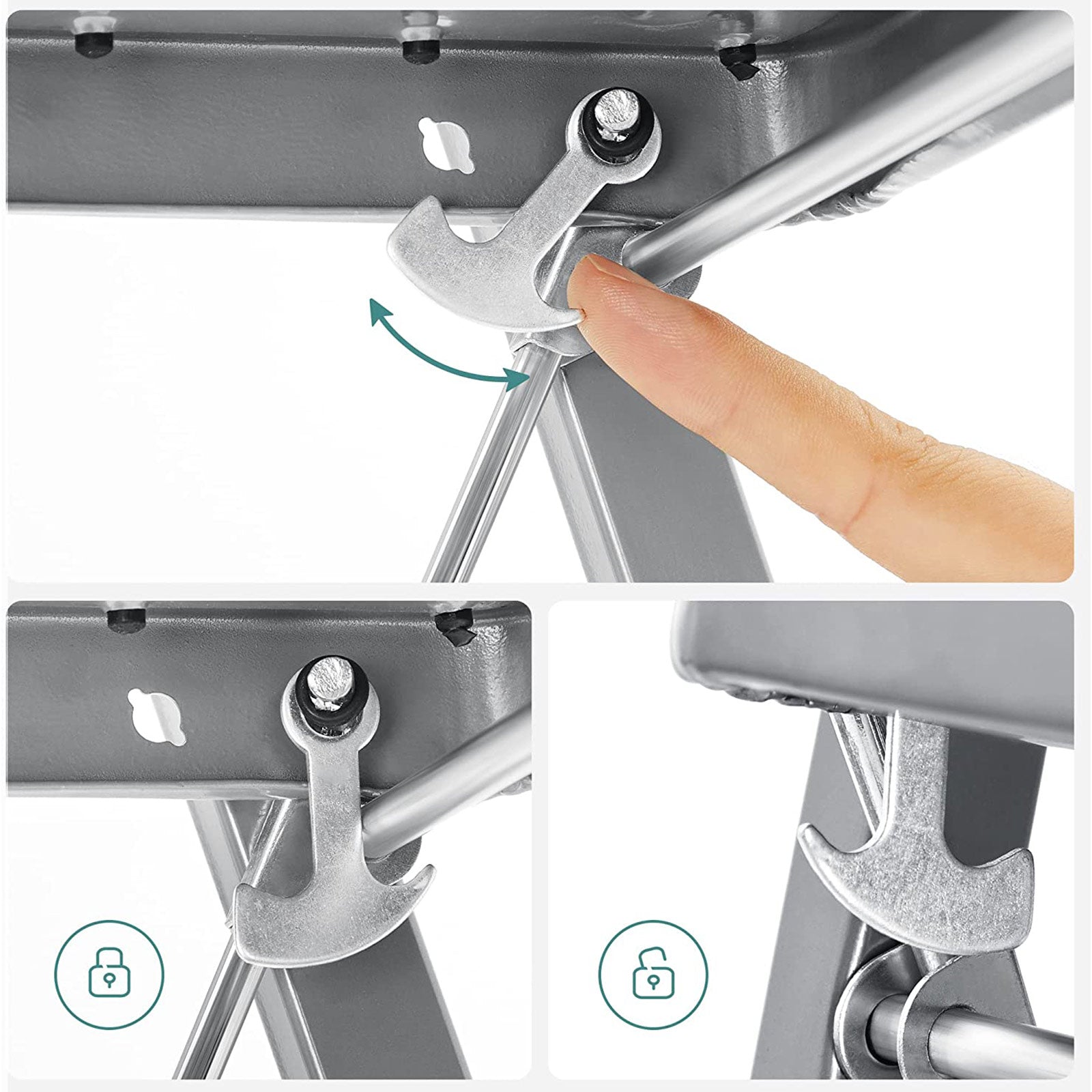 Haltungshocker - mit 3 Stufen - Metallrahmen - Grau / Schwarz