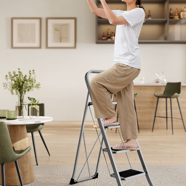 Treppenladder - mit 4 Stufen - Belastungskapazität von bis zu 150 kg - Taubengrau