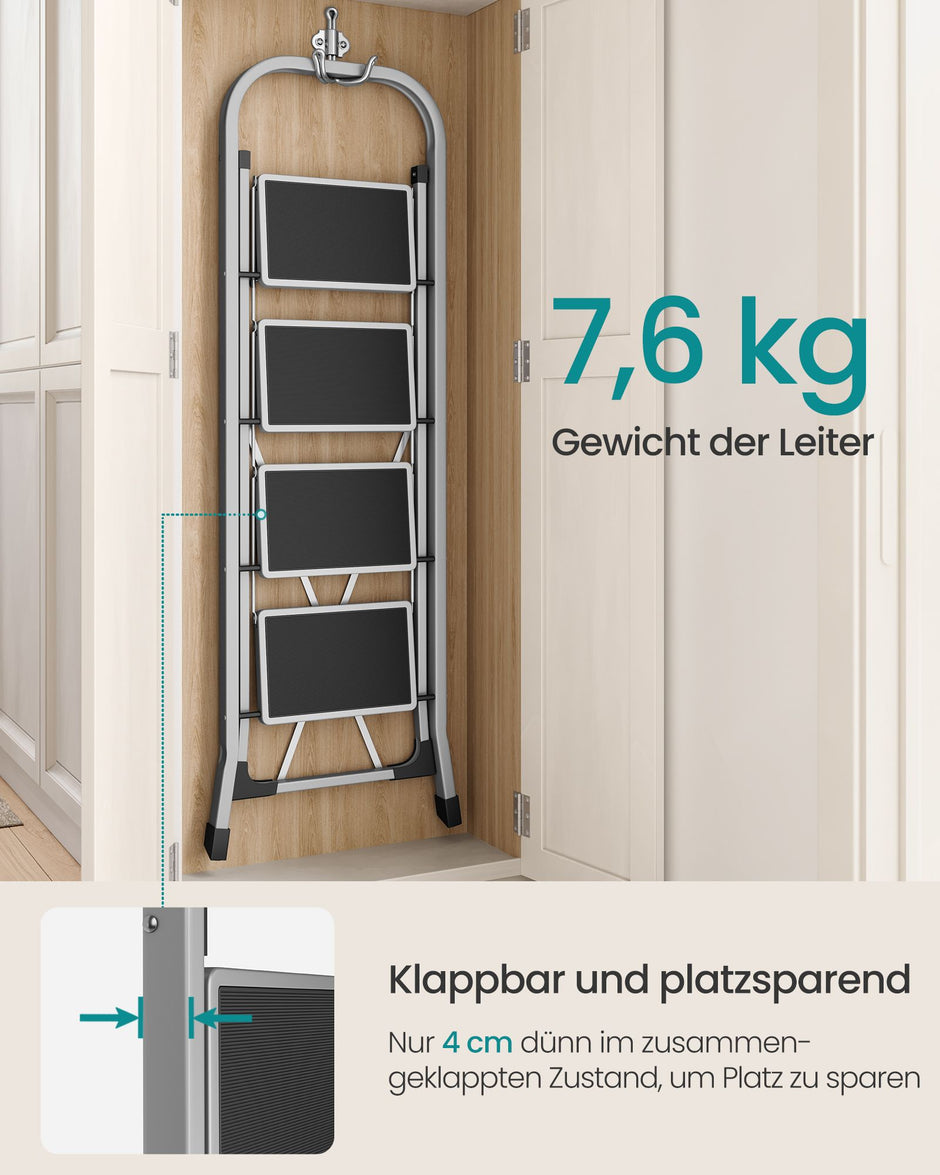 Treppenladder - mit 4 Stufen - Belastungskapazität von bis zu 150 kg - Taubengrau