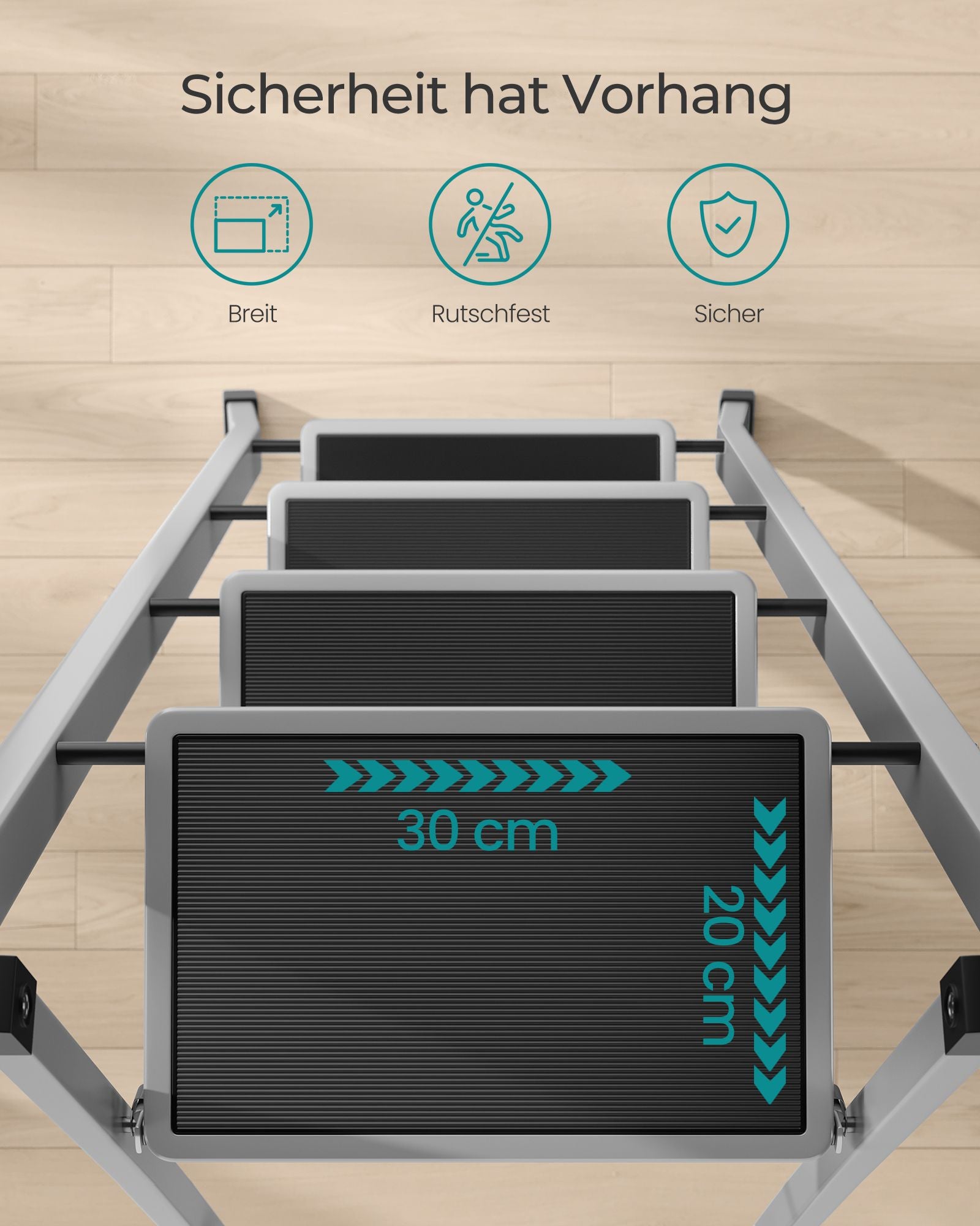 Treppenladder - mit 4 Stufen - Belastungskapazität von bis zu 150 kg - Taubengrau