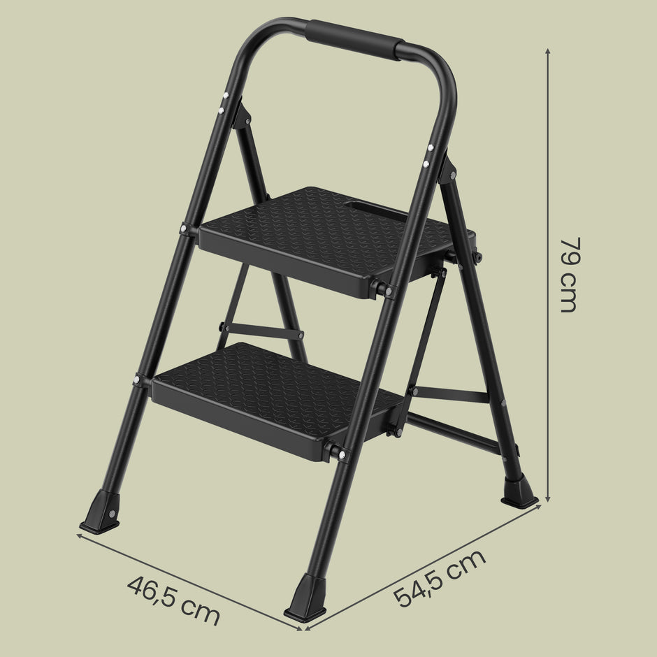 Opvouwbare Trapladder - 2 Treden - Staal - Draagvermogen tot 150 kg - Zwart