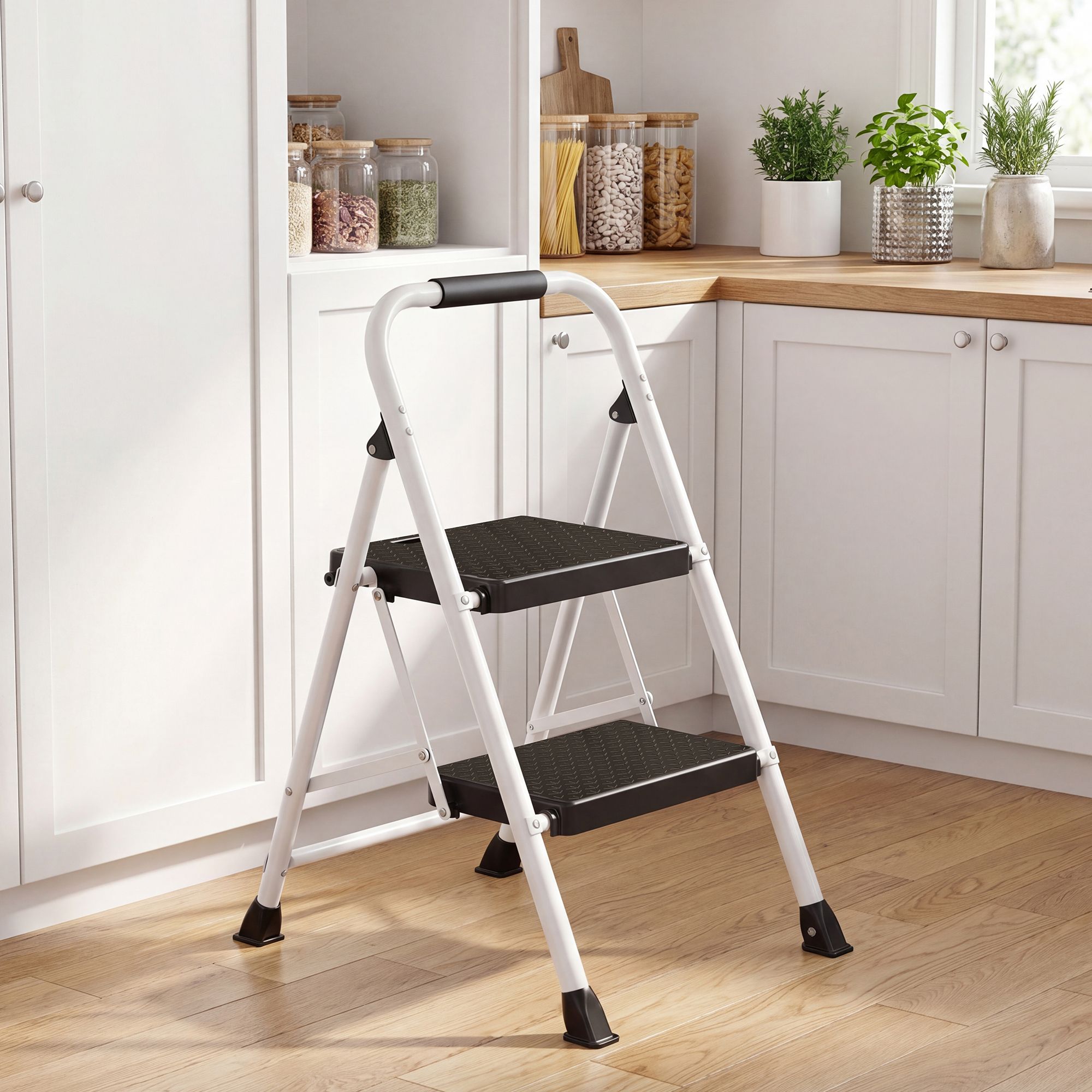 Opvouwbare Trapladder - 2 Treden - Staal - Draagvermogen tot 150 kg - Wit