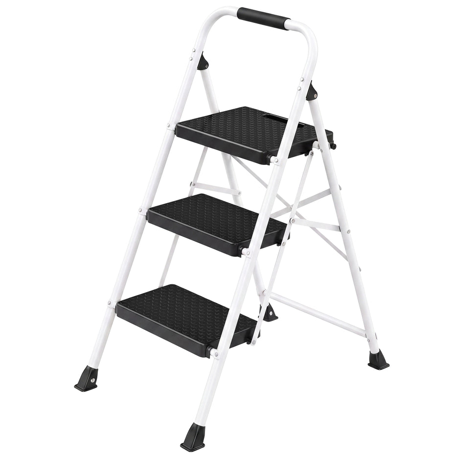 Opvouwbare Trapladder - 3 Treden - Staal - Draagvermogen tot 150 kg - Wit