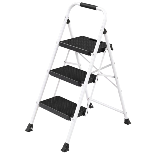Opvouwbare Trapladder - 3 Treden - Staal - Draagvermogen tot 150 kg - Wit