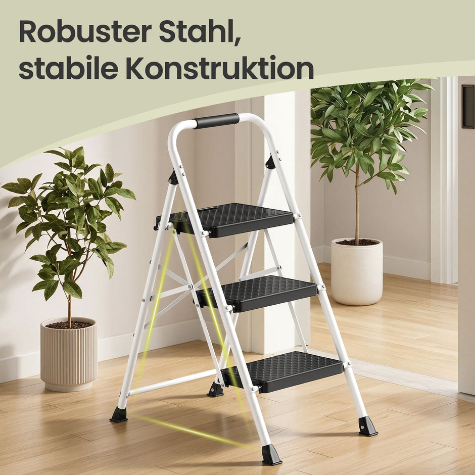 Opvouwbare Trapladder - 3 Treden - Staal - Draagvermogen tot 150 kg - Wit