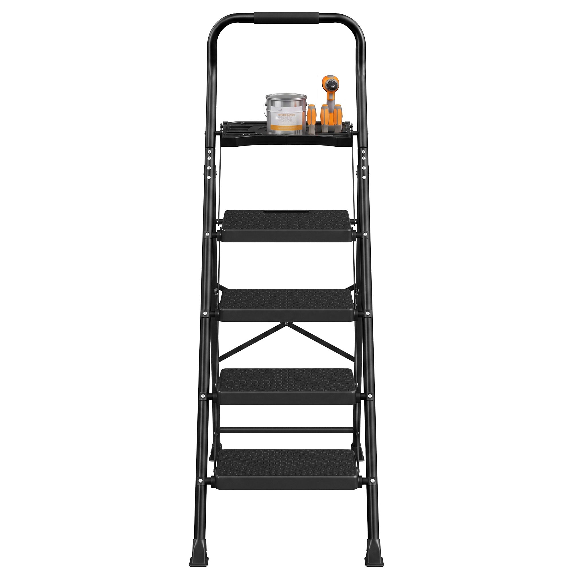Opvouwbare Trapladder - 4 Treden - Staal - Draagvermogen tot 150 kg - Zwart