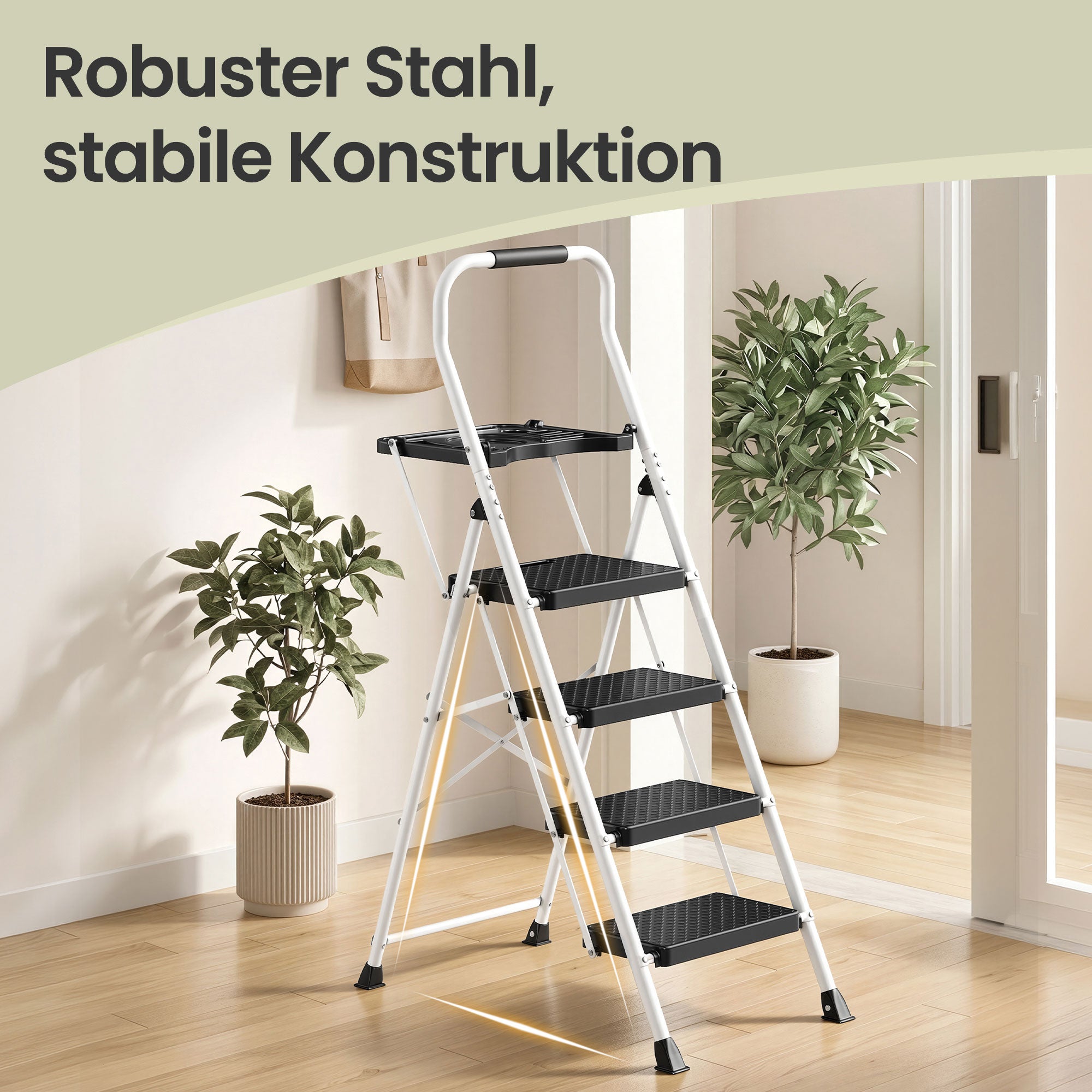 Opvouwbare Trapladder - 4 Treden - Staal - Draagvermogen tot 150 kg - Wit