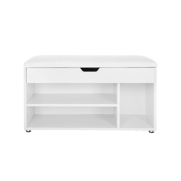 Schuhbank - mit Sitzkissen - 3 Fächer - Weiß