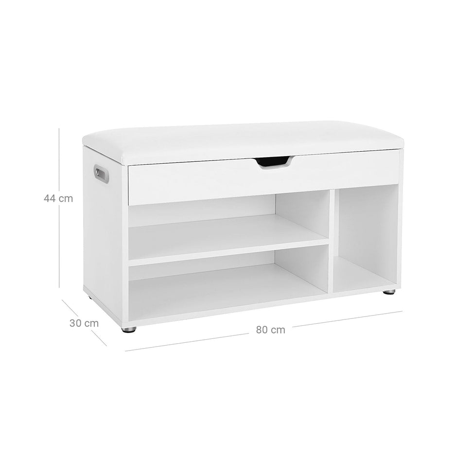 Schuhbank - mit Sitzkissen - 3 Fächer - Weiß