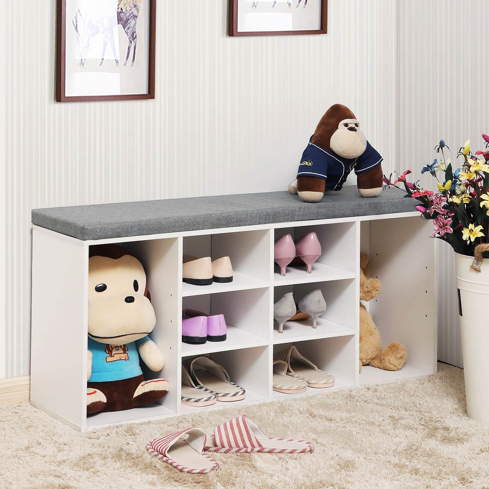 Schuhbank - 10 Fächer - Sofa - Weiß