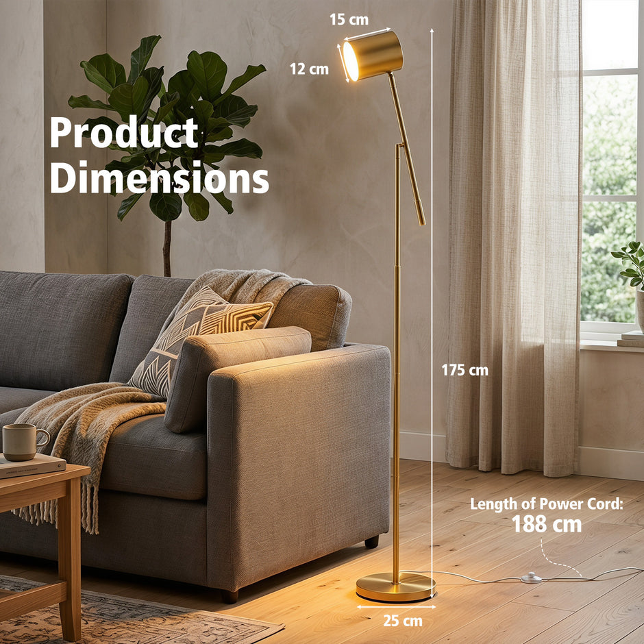 Golvlampa – cm, läslampa med justerbart huvud och arm, vardagsrumslampa E27‑fattning – 175