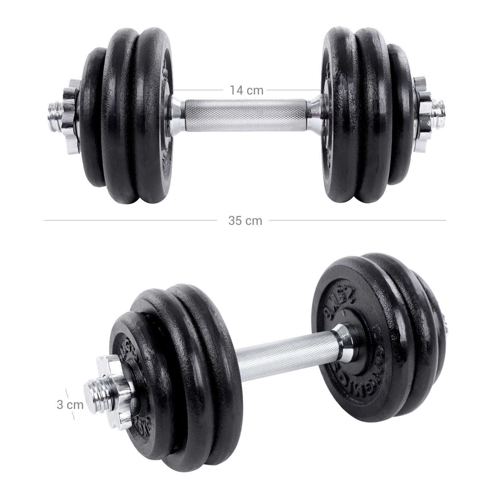 Halkerset - Gusseisen -Hanteln - 30 kg - Halfter -Set