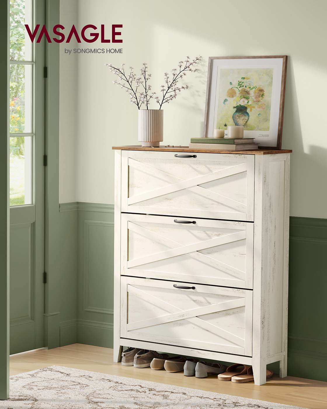 Schoenenkast – Vintage Wit – MDF – 24 x 87 x 123,6 cm – Max. 46 kg