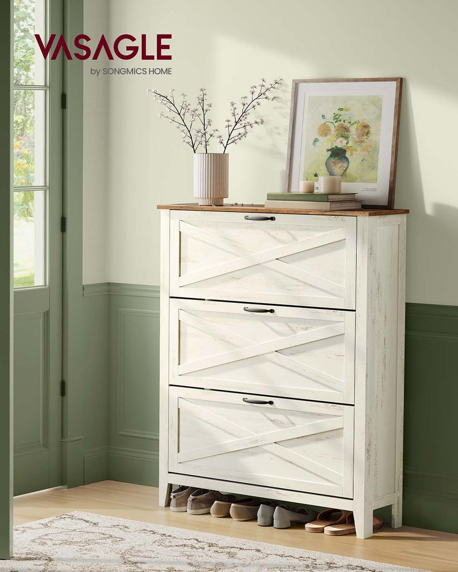 Schoenenkast – Vintage Wit – MDF – 24 x 87 x 123,6 cm – Max. 46 kg