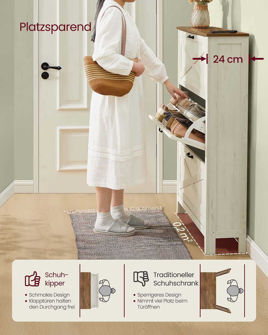 Schoenenkast – Vintage Wit – MDF – 24 x 87 x 123,6 cm – Max. 46 kg